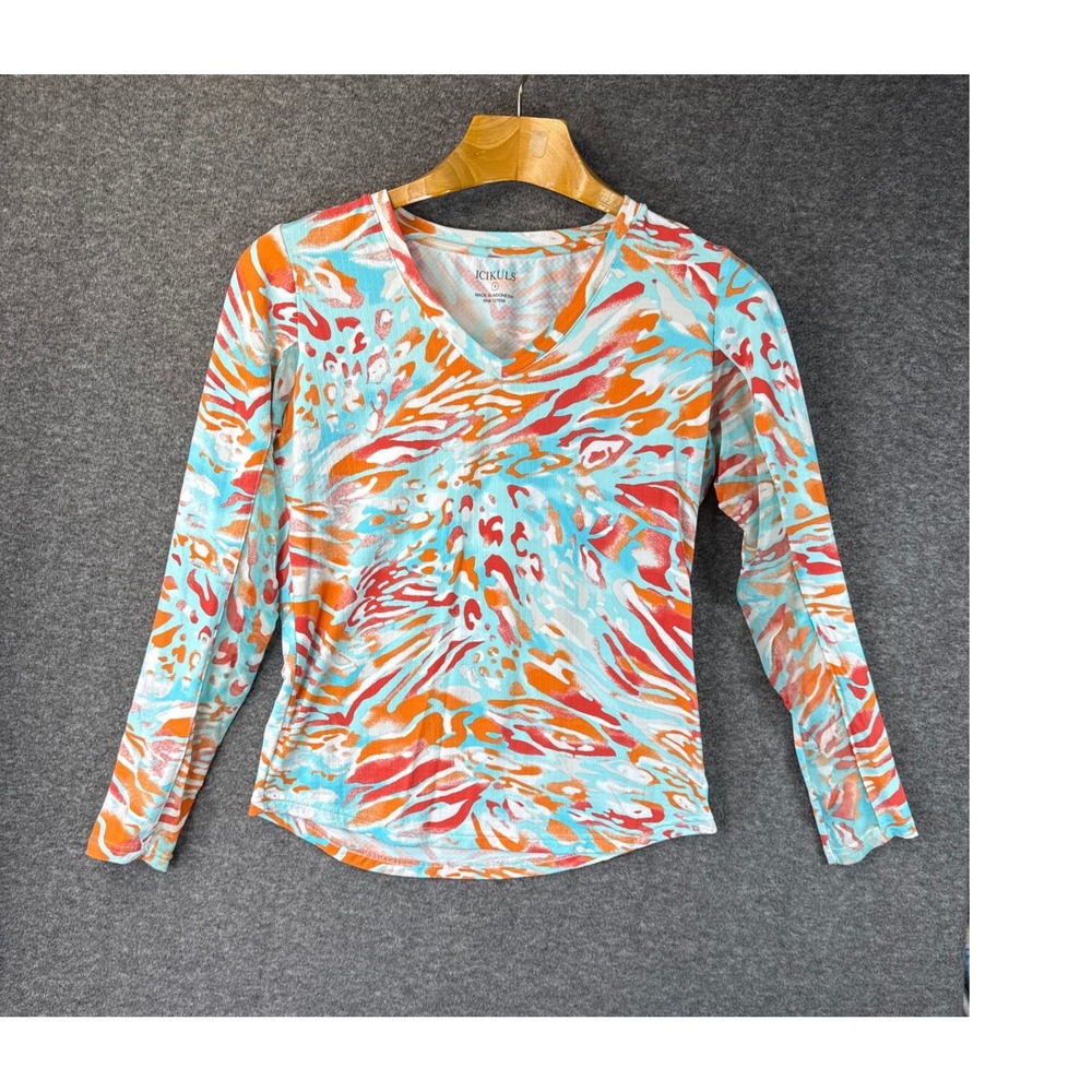 Icikuls Abstract Print V-Neck Mesh Panel Top Women Size S Golf Tennis Pickleball